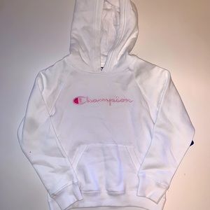 Champion Kids 6 Sweatshirt with Hood White with Pink Lettering New With Tags